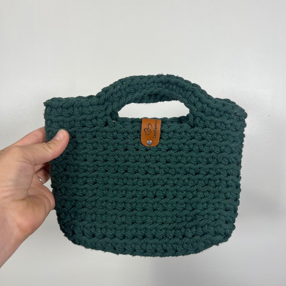Leelamo Kids Mini Forest Green Chunky Knit Crochet Handbag Purse
